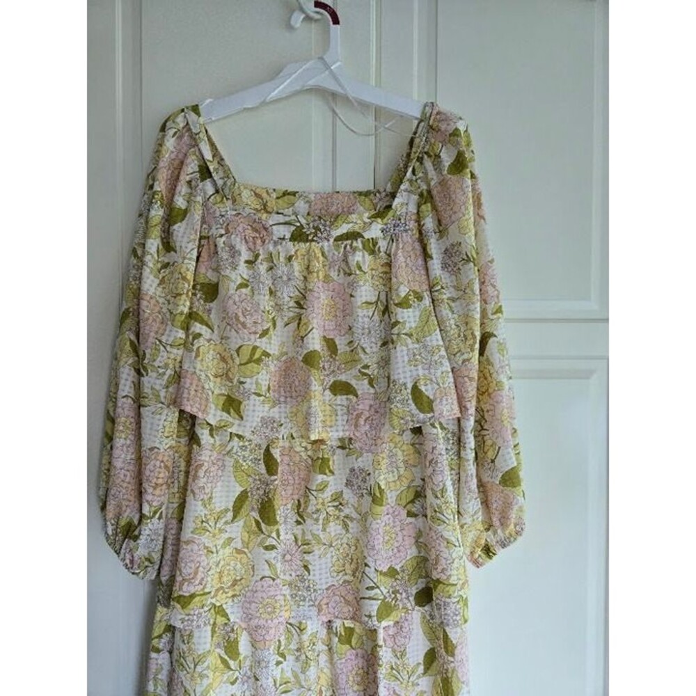 Who What Wear 3/4 Sleeve Ruffled Mini Dress  Pink Green Floral -Small Medium NEW - Picture 4 of 5